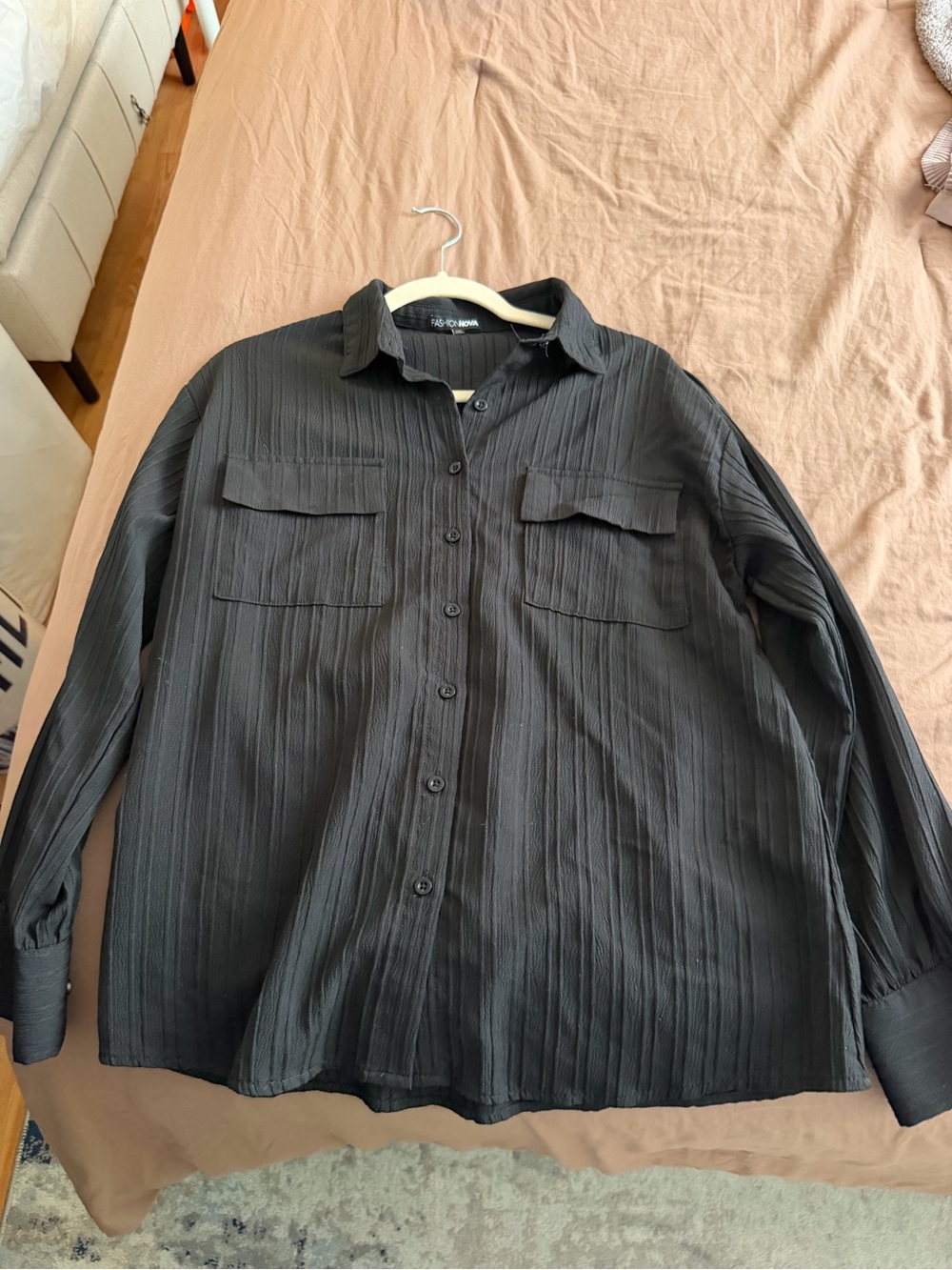 Fashion Nova Black Textured Button-Down Shirt
